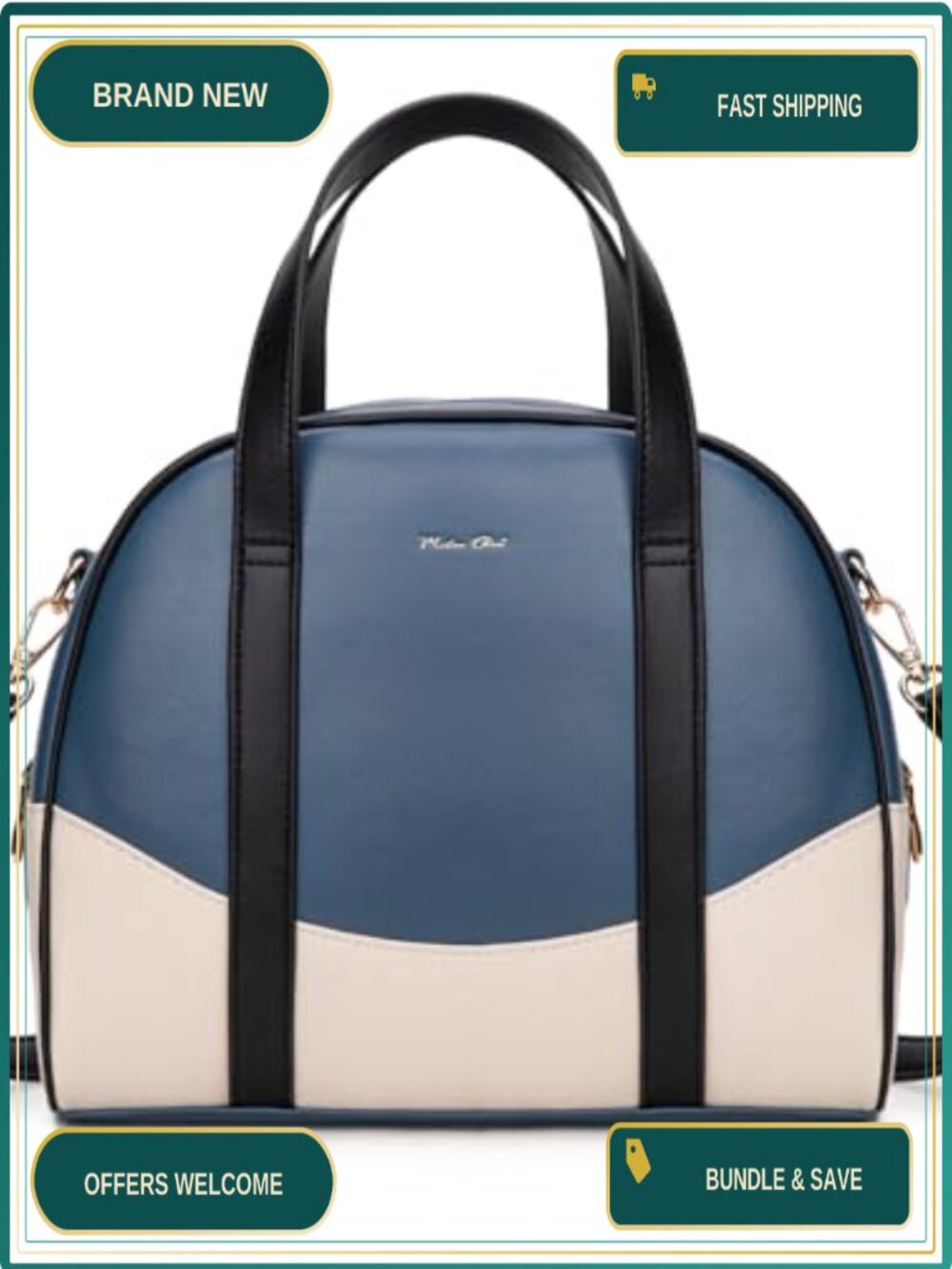 Vegan Leather Dome Satchel Crossbody Handbag with Detachable Strap